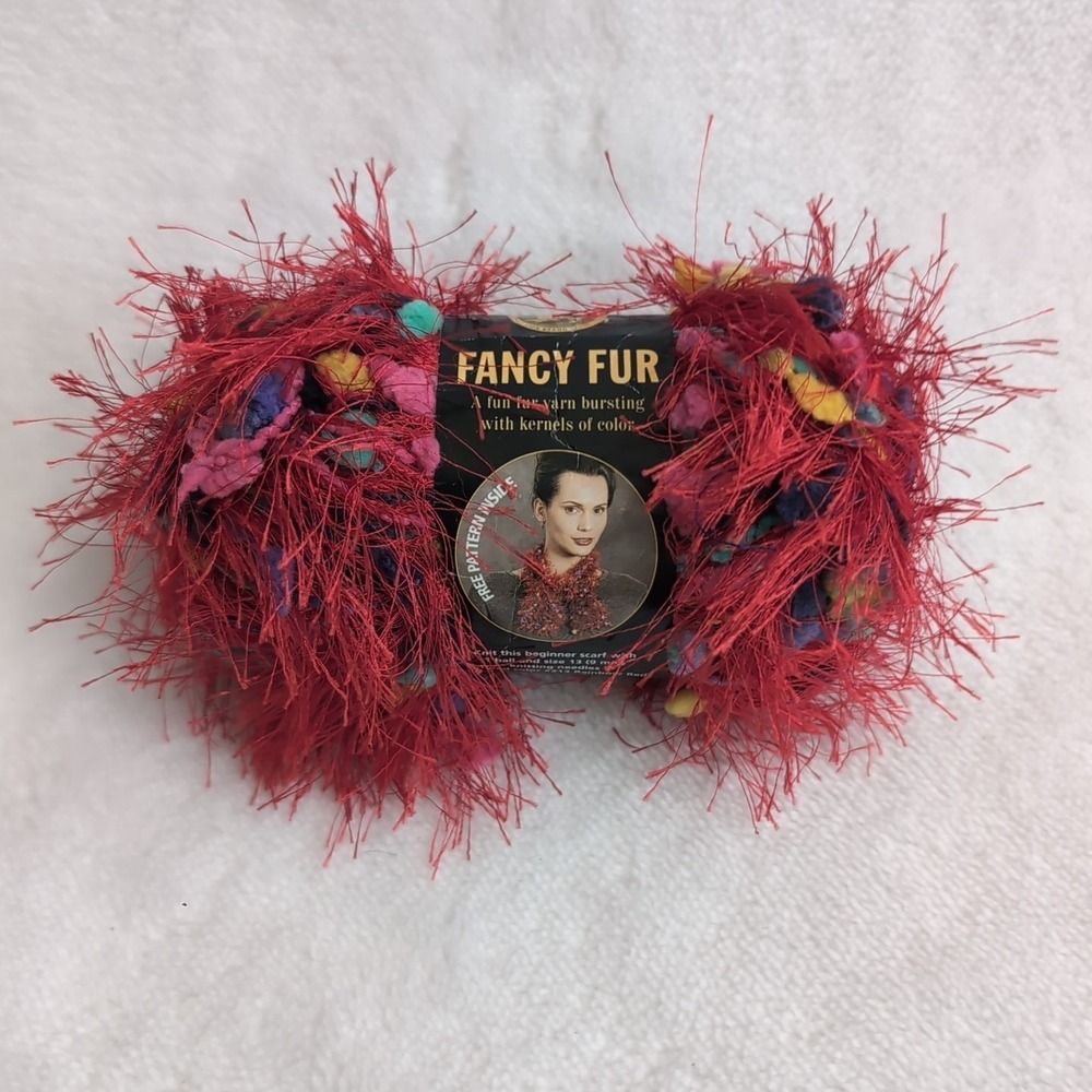 FANCY FUR YARN - COLOR: #213 RAINBOW RED 1.75 oz 39 yds LION BRAND